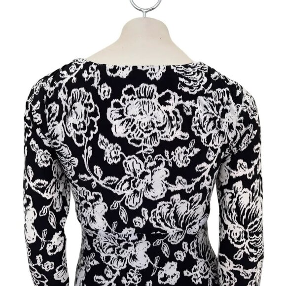 RALPH LAUREN Floral Print Faux Wrap Sheath Dress in Black & White SZ 8 - Picture 6 of 10